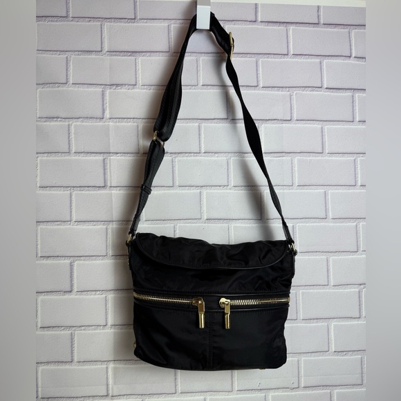 Elizabeth & James Black Nylon Crossbody Bag - Gold Hardware 10x11x8in - Picture 2 of 15